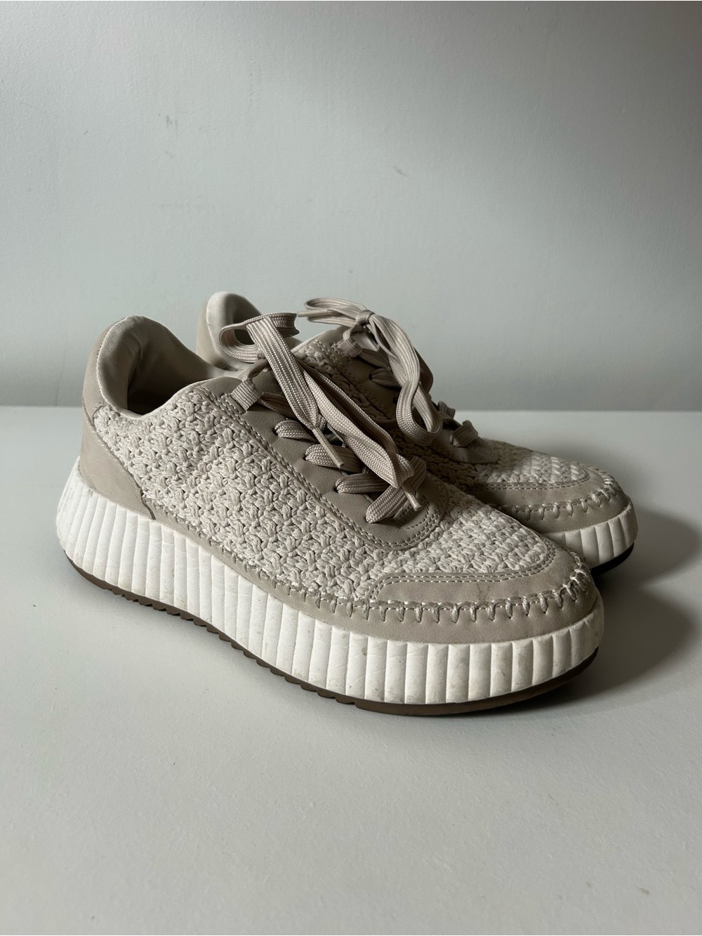 Dolce Vita Beige Woven Platform Sneakers